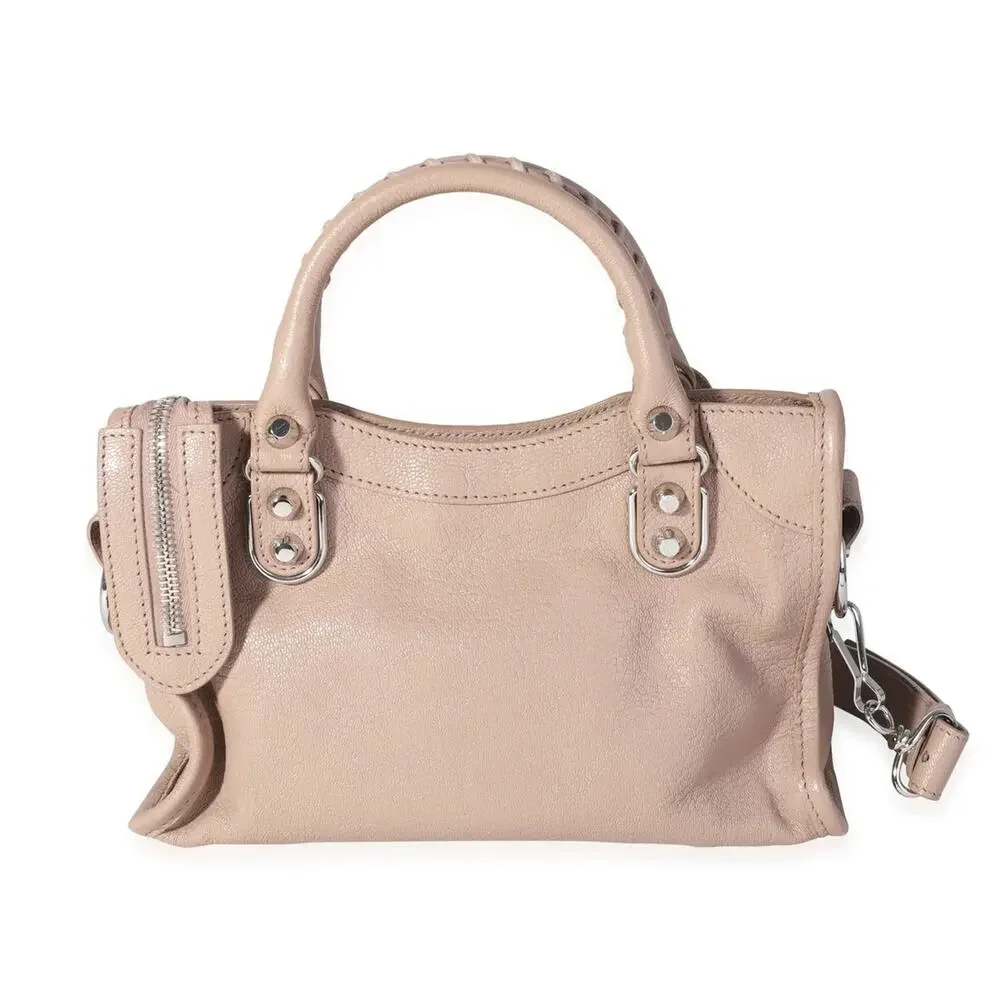 Balenciaga Rose De Sables Chèvre Leather Metallic Edge City 2Way Bag